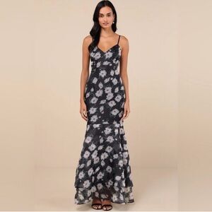 Lulus Floral Organza Tiered Maxi Dress XS NWT Wedding Guest